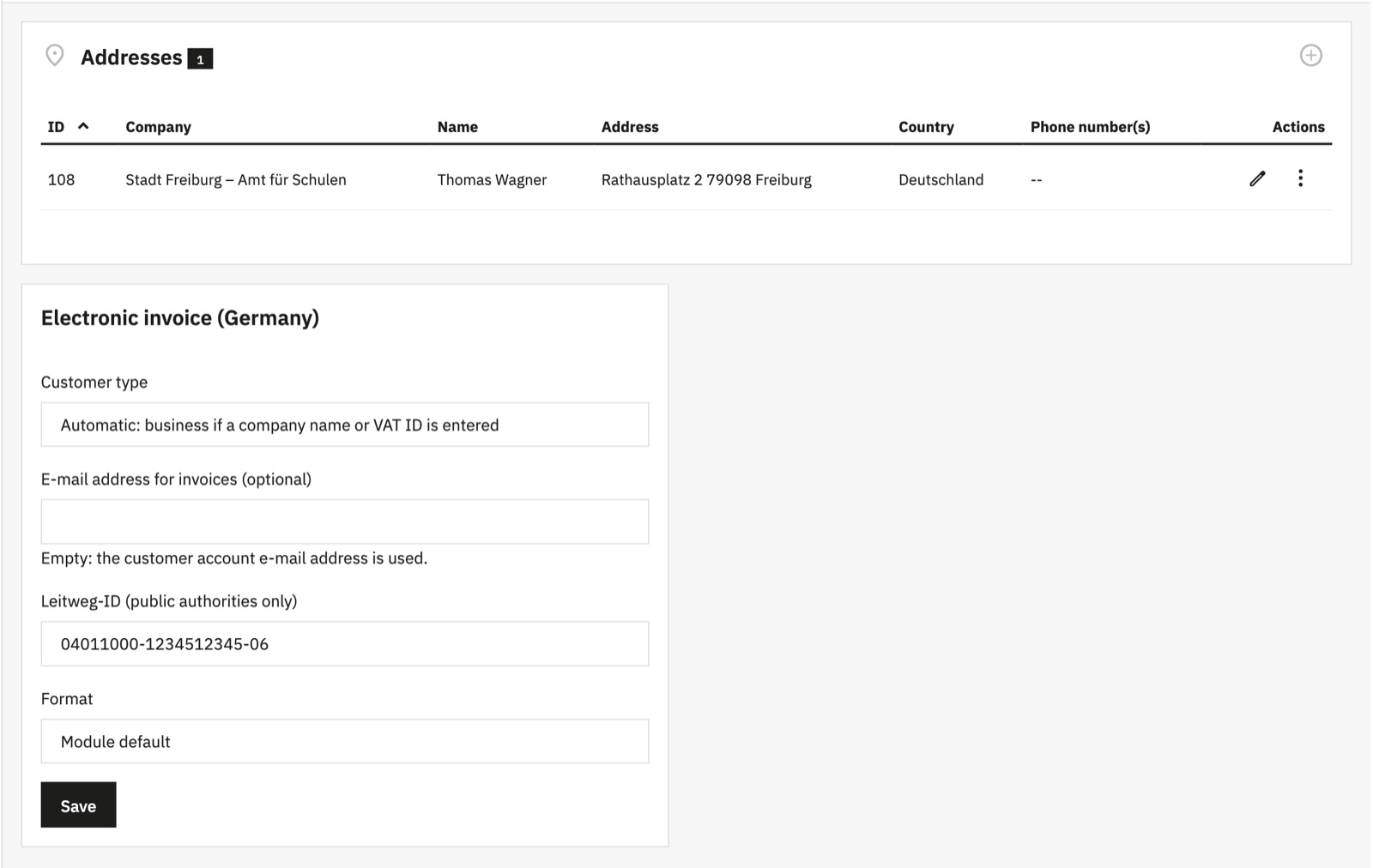 Customer invoice format and Leitweg-ID settings