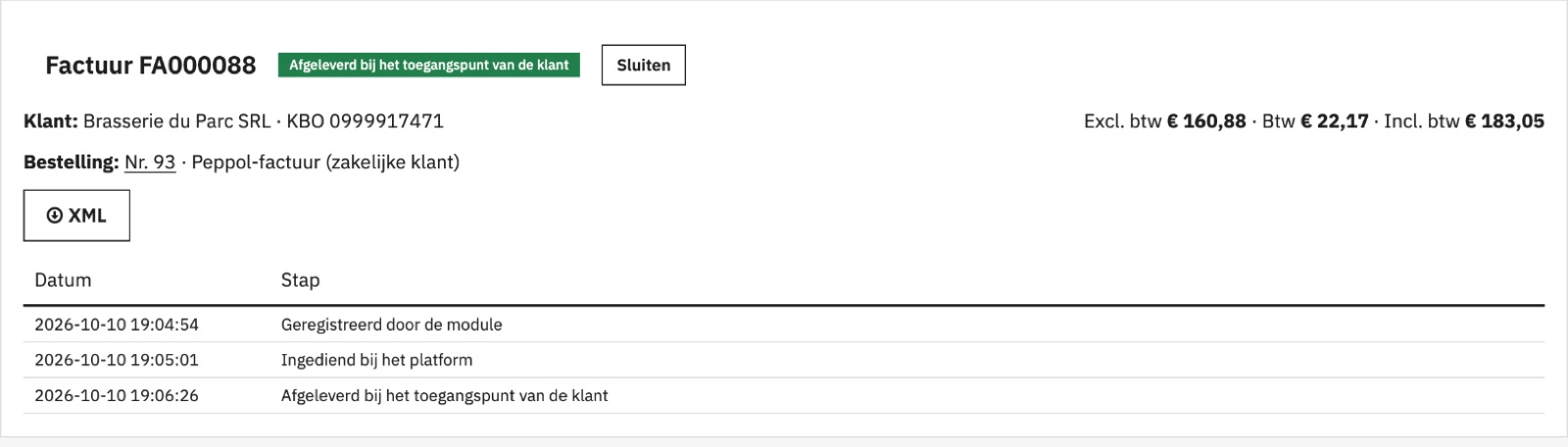 Details van het Peppol-document